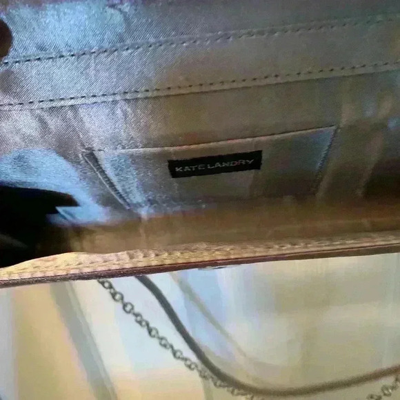 Kate Landry evening bag metallic grayish fabric, pearl and rhinestone accent ￼ - Picture 6 of 9